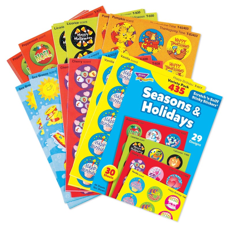 Trend Enterprises: Seasons & Holidays, Scented Scratch 'N Sniff Stinky Stickers, Fun for Rewards, Incentives, Crafts and as Collectibles, 29 Different Designs, 30 Sheets Included, for Ages 3 and Up - Image 2